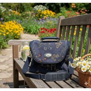 Vintage Chic Diane Von Fürstenberg Blue/Floral Tapestry Travel Bag,Classic